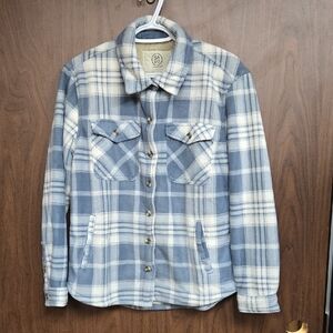Sage Collective Size S Blue and White Plaid Button Down Fleece Shacket